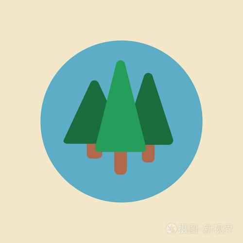樹(shù)木標(biāo)志平面卡通裝飾圖標(biāo)設(shè)置藍(lán)色背景與落葉和針葉類(lèi)